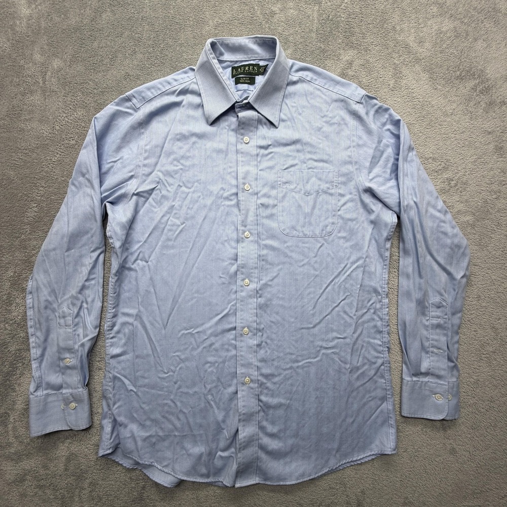 Lauren Ralph Lauren‎ Dress Shirt Mens 16 34/35 Blue Herringbone Slim Fit